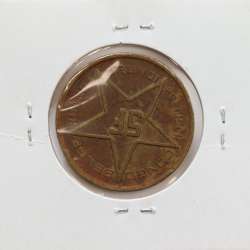 MOEDA DE 5 FRANCS LATÃO 1952 - CONGO BELGA - KRAUSE WORLD COINS BELGIAN CONGO KM 1