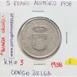 MOEDA DE 5 FRANCS ALUMINIO1958 - CONGO BELGA - KRAUSE WORLD COINS BELGIAN CONGO KM 3