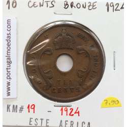 MOEDA DE 10 CENTS BRONZE 1924- ÁFRICA ORIENTAL - KRAUSE WORLD COINS EAST AFRICA KM 19