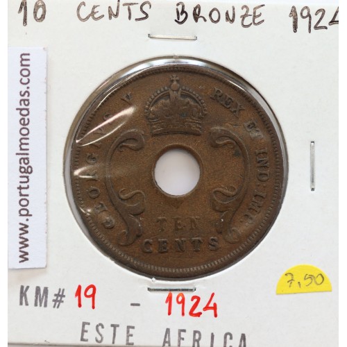 MOEDA DE 10 CENTS BRONZE 1924- ÁFRICA ORIENTAL - KRAUSE WORLD COINS EAST AFRICA KM 19