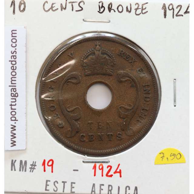 MOEDA DE 10 CENTS BRONZE 1924- ÁFRICA ORIENTAL - KRAUSE WORLD COINS EAST AFRICA KM 19