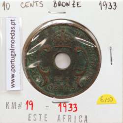 MOEDA DE 10 CENTS BRONZE 1933- ÁFRICA ORIENTAL - KRAUSE WORLD COINS EAST AFRICA KM 19