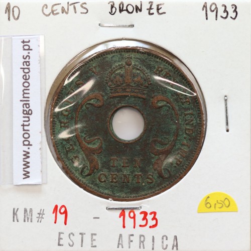 MOEDA DE 10 CENTS BRONZE 1933- ÁFRICA ORIENTAL - KRAUSE WORLD COINS EAST AFRICA KM 19
