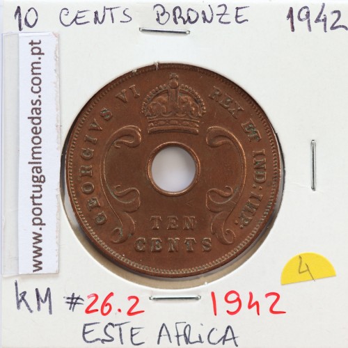 MOEDA DE 10 CENTS BRONZE 1942- ÁFRICA DE ORIENTAL - KRAUSE WORLD COINS EAST AFRICA KM 26.2