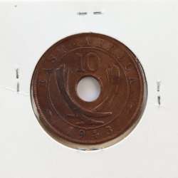 MOEDA DE 10 CENTS BRONZE 1943SA- ÁFRICA DE ORIENTAL - KRAUSE WORLD COINS EAST AFRICA KM 26.2