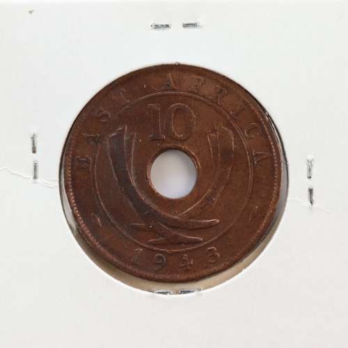 MOEDA DE 10 CENTS BRONZE 1943SA- ÁFRICA DE ORIENTAL - KRAUSE WORLD COINS EAST AFRICA KM 26.2