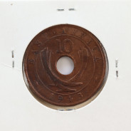 MOEDA DE 10 CENTS BRONZE 1943SA- ÁFRICA DE ORIENTAL - KRAUSE WORLD COINS EAST AFRICA KM 26.2