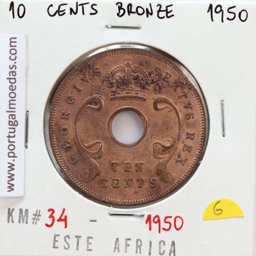 MOEDA DE 10 CENTS BRONZE 1950- ÁFRICA DE ORIENTAL - KRAUSE WORLD COINS EAST AFRICA KM 34