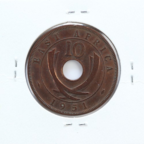 MOEDA DE 10 CENTS BRONZE 1951- ÁFRICA DE ORIENTAL - KRAUSE WORLD COINS EAST AFRICA KM 34