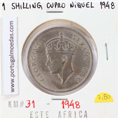 MOEDA DE 1 SHILLING CUPRO-NIQUEL 1948 - ÁFRICA DE ORIENTAL - KRAUSE WORLD COINS EAST AFRICA KM 31