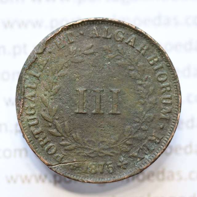 MOEDA 3 RÉIS COBRE (III RÉIS) 1875 (BC- / REG) - REI D. LUIS I - WORLD COINS PORTUGAL KM517