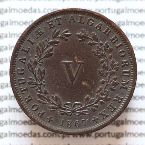 MOEDA 5 RÉIS COBRE (V RÉIS) 1867 (MBC+) - REI D. LUIS I - WORLD COINS PORTUGAL KM513