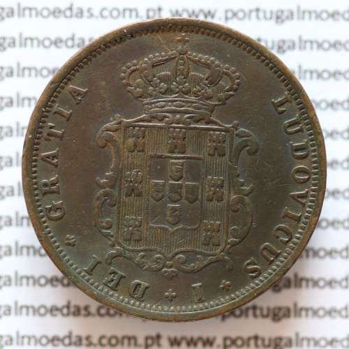 MOEDA 5 RÉIS COBRE (V RÉIS) 1867 (MBC+) - REI D. LUIS I - WORLD COINS PORTUGAL KM513