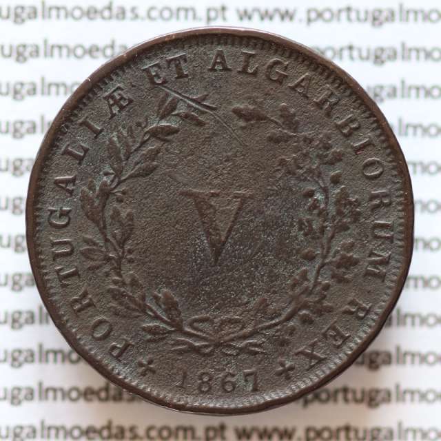 MOEDA 5 RÉIS COBRE (V RÉIS) 1867 (MBC-) - REI D. LUIS I - WORLD COINS PORTUGAL KM513
