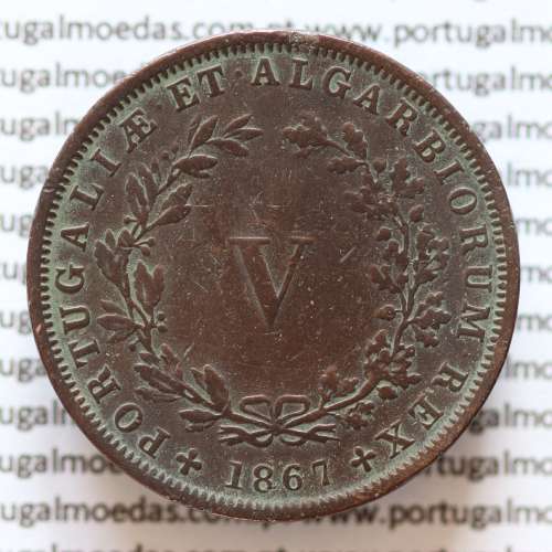 MOEDA 5 RÉIS COBRE (V RÉIS) 1867 (MBC-) - REI D. LUIS I - WORLD COINS PORTUGAL KM513