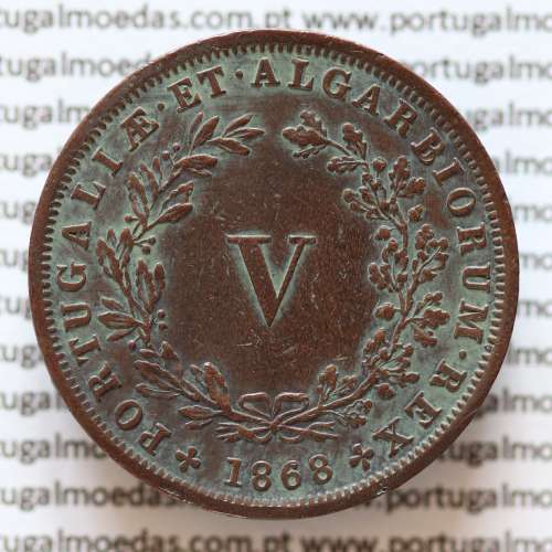 MOEDA 5 RÉIS COBRE (V RÉIS) 1868 (BELA-) - REI D. LUIS I - WORLD COINS PORTUGAL KM513