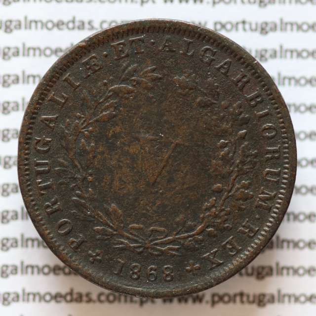 MOEDA 5 RÉIS COBRE (V RÉIS) 1868 (MBC) - REI D. LUIS I - WORLD COINS PORTUGAL KM513
