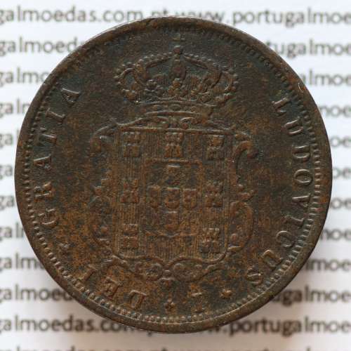 MOEDA 5 RÉIS COBRE (V RÉIS) 1868 (MBC) - REI D. LUIS I - WORLD COINS PORTUGAL KM513