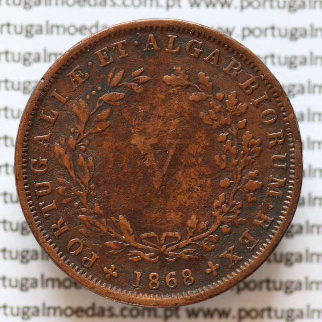 MOEDA 5 RÉIS COBRE (V RÉIS) 1868 (MBC) - REI D. LUIS I - WORLD COINS PORTUGAL KM513