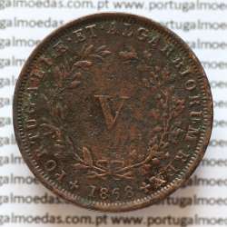 MOEDA 5 RÉIS COBRE (V RÉIS) 1868 (MBC) - REI D. LUIS I - WORLD COINS PORTUGAL KM513
