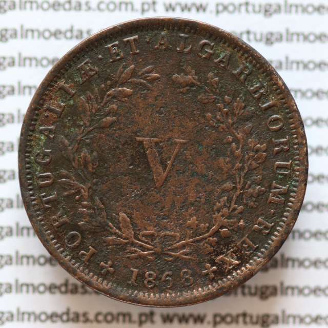 MOEDA 5 RÉIS COBRE (V RÉIS) 1868 (MBC) - REI D. LUIS I - WORLD COINS PORTUGAL KM513