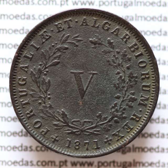 MOEDA 5 RÉIS COBRE (V RÉIS) 1871 (MBC) - REI D. LUIS I - WORLD COINS PORTUGAL KM513