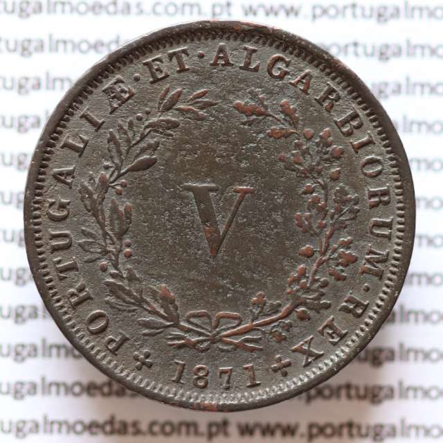 MOEDA 5 RÉIS COBRE (V RÉIS) 1871 (MBC-) - REI D. LUIS I - WORLD COINS PORTUGAL KM513
