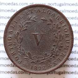 MOEDA 5 RÉIS COBRE (V RÉIS) 1872 (MBC) - REI D. LUIS I - WORLD COINS PORTUGAL KM513