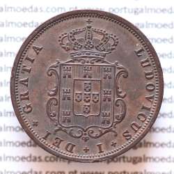 MOEDA 5 RÉIS COBRE (V RÉIS) 1875 (MBC+ /BELA) - REI D. LUIS I - WORLD COINS PORTUGAL KM513