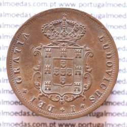 MOEDA 5 RÉIS COBRE (V RÉIS) 1875 (MBC+ /BELA) - REI D. LUIS I - WORLD COINS PORTUGAL KM513