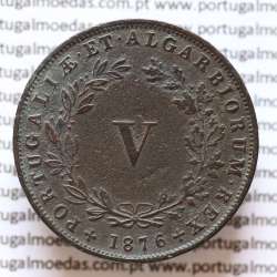 MOEDA 5 RÉIS COBRE (V RÉIS) 1876 (MBC+) - REI D. LUIS I - WORLD COINS PORTUGAL KM513