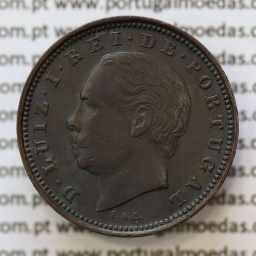MOEDA 5 RÉIS BRONZE (V RÉIS) 1882 (MBC+ / BELA) - REI D. LUIS I - WORLD COINS PORTUGAL KM525