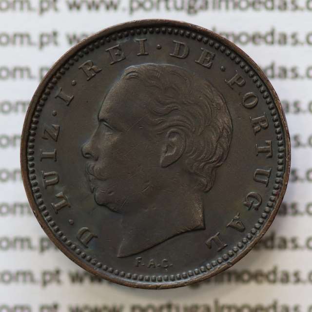 MOEDA 5 RÉIS BRONZE (V RÉIS) 1882 (MBC+ / BELA) - REI D. LUIS I - WORLD COINS PORTUGAL KM525
