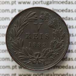 MOEDA 5 RÉIS BRONZE (V RÉIS) 1882 (MBC+ / BELA) - REI D. LUIS I - WORLD COINS PORTUGAL KM525
