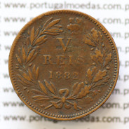 MOEDA 5 RÉIS BRONZE (V RÉIS) 1882 (BC+) - REI D. LUIS I - WORLD COINS PORTUGAL KM525