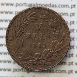 MOEDA 5 RÉIS BRONZE (V RÉIS) 1883 (BC) - REI D. LUIS I - WORLD COINS PORTUGAL KM525
