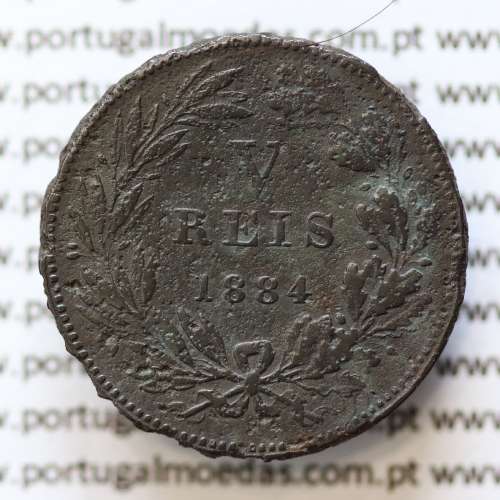 MOEDA 5 RÉIS BRONZE (V RÉIS) 1884 (BC- / REG) - REI D. LUIS I - WORLD COINS PORTUGAL KM525