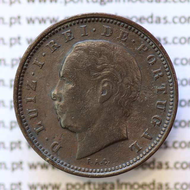 MOEDA 5 RÉIS BRONZE (V RÉIS) 1885 (MBC+) - REI D. LUIS I - WORLD COINS PORTUGAL KM525