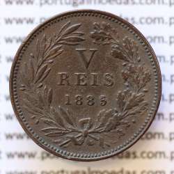 MOEDA 5 RÉIS BRONZE (V RÉIS) 1885 (MBC+) - REI D. LUIS I - WORLD COINS PORTUGAL KM525