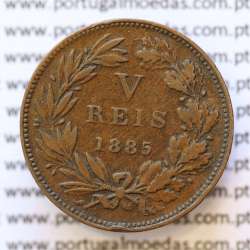 MOEDA 5 RÉIS BRONZE (V RÉIS) 1885 (MBC+) - REI D. LUIS I - WORLD COINS PORTUGAL KM525