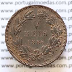 MOEDA 5 RÉIS BRONZE (V RÉIS) 1885 (MBC) - REI D. LUIS I - WORLD COINS PORTUGAL KM525