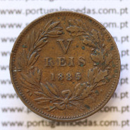 MOEDA 5 RÉIS BRONZE (V RÉIS) 1885 (MBC) - REI D. LUIS I - WORLD COINS PORTUGAL KM525