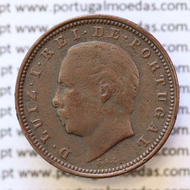 MOEDA 5 RÉIS BRONZE (V RÉIS) 1885 (MBC) - REI D. LUIS I - WORLD COINS PORTUGAL KM525