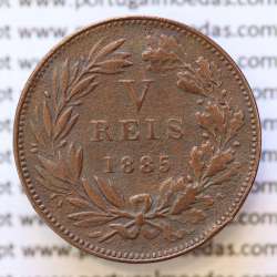 MOEDA 5 RÉIS BRONZE (V RÉIS) 1885 (MBC) - REI D. LUIS I - WORLD COINS PORTUGAL KM525