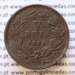 MOEDA 5 RÉIS BRONZE (V RÉIS) 1885 (MBC) - REI D. LUIS I - WORLD COINS PORTUGAL KM525