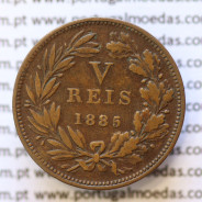 MOEDA 5 RÉIS BRONZE (V RÉIS) 1885 (MBC) - REI D. LUIS I - WORLD COINS PORTUGAL KM525