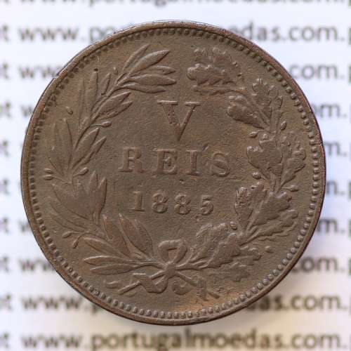 MOEDA 5 RÉIS BRONZE (V RÉIS) 1885 (BC) - REI D. LUIS I - WORLD COINS PORTUGAL KM525