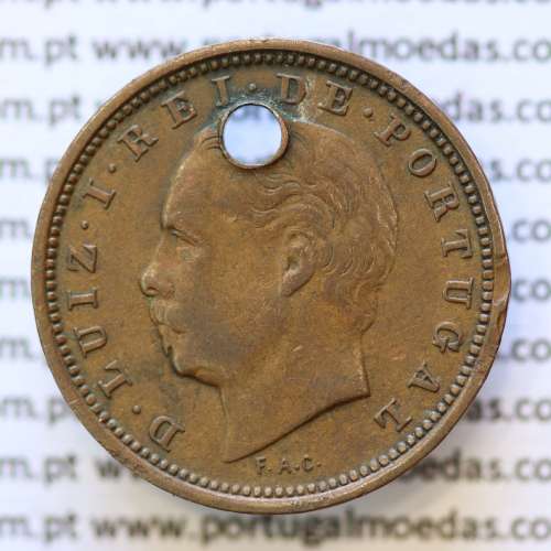 MOEDA 5 RÉIS BRONZE (V RÉIS) 1885 (BC-) - REI D. LUIS I - WORLD COINS PORTUGAL KM525