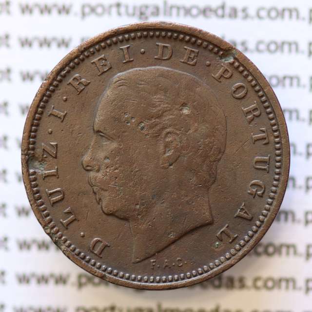 MOEDA 5 RÉIS BRONZE (V RÉIS) 1886 (BC+) - REI D. LUIS I - WORLD COINS PORTUGAL KM525