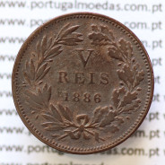 MOEDA 5 RÉIS BRONZE (V RÉIS) 1886 (BC+) - REI D. LUIS I - WORLD COINS PORTUGAL KM525